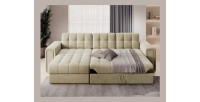 Canapé d’angle convertible KAPITARA beige réversible avec coffre de rangement 