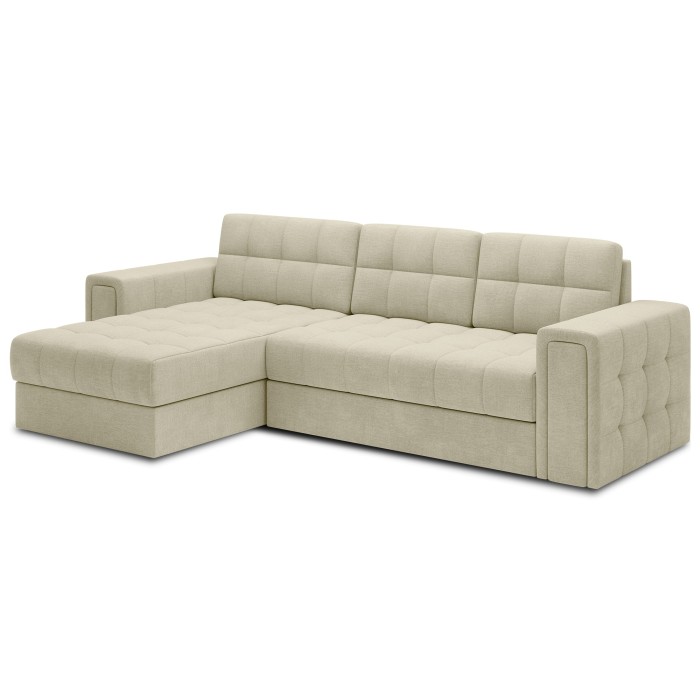 Canapé d’angle convertible KAPITARA beige réversible avec coffre de rangement 
