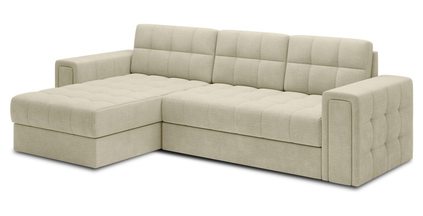 Canapé d’angle convertible KAPITARA beige réversible avec coffre de rangement 