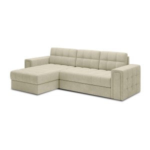 Canapé d’angle convertible KAPITARA beige réversible avec coffre de rangement 