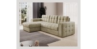 Canapé d’angle convertible KAPITARA beige réversible avec coffre de rangement 