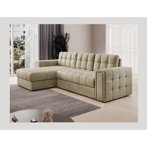 Canapé d’angle convertible KAPITARA beige réversible avec coffre de rangement 