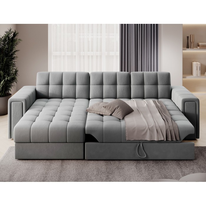 Canapé d’angle convertible KAPITARA gris réversible avec coffre de rangement 