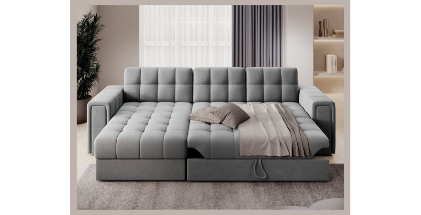Canapé d’angle convertible KAPITARA gris réversible avec coffre de rangement 