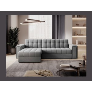 Canapé d’angle convertible KAPITARA gris réversible avec coffre de rangement 