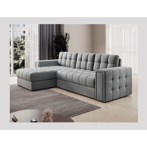 Canapé d’angle convertible KAPITARA gris réversible avec coffre de rangement 