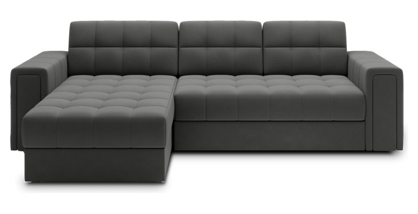 Canapé d’angle convertible KAPITARA gris foncé réversible avec coffre de rangement 