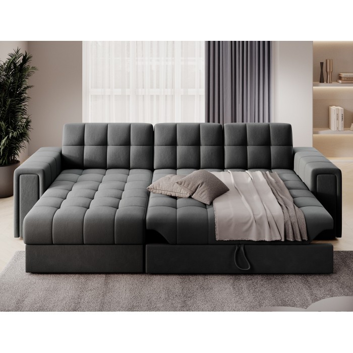 Canapé d’angle convertible KAPITARA gris foncé réversible avec coffre de rangement 