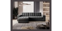 Canapé d’angle convertible KAPITARA gris foncé réversible avec coffre de rangement 