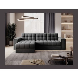 Canapé d’angle convertible KAPITARA gris foncé réversible avec coffre de rangement 