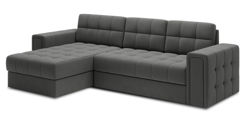 Canapé d’angle convertible KAPITARA gris foncé réversible avec coffre de rangement 