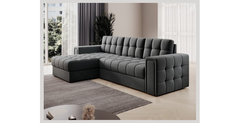 Canapé d’angle convertible KAPITARA gris foncé réversible avec coffre de rangement 