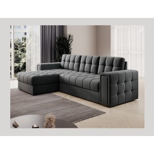 Canapé d’angle convertible KAPITARA gris foncé réversible avec coffre de rangement 