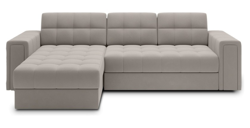 Canapé d’angle convertible KAPITARA beige réversible avec coffre de rangement 