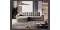 Canapé d’angle convertible KAPITARA beige réversible avec coffre de rangement 