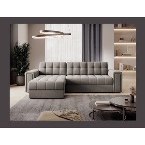 Canapé d’angle convertible KAPITARA beige réversible avec coffre de rangement 