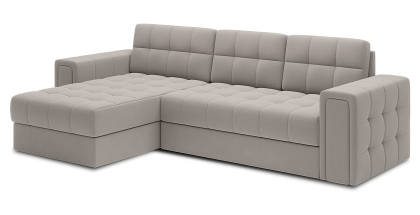 Canapé d’angle convertible KAPITARA beige réversible avec coffre de rangement 