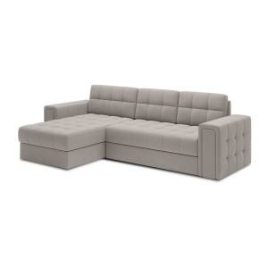 Canapé d’angle convertible KAPITARA beige réversible avec coffre de rangement 