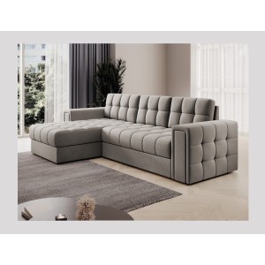 Canapé d’angle convertible KAPITARA beige réversible avec coffre de rangement 