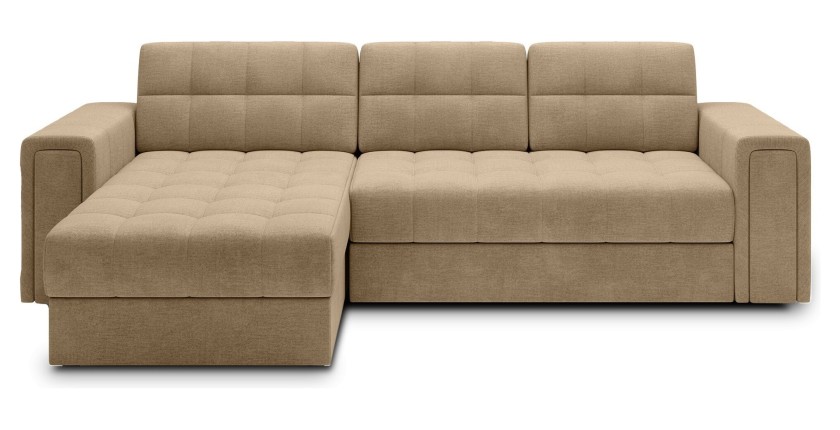 Canapé d’angle convertible KAPITARA beige réversible avec coffre de rangement 