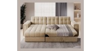 Canapé d’angle convertible KAPITARA beige réversible avec coffre de rangement 