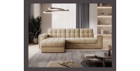 Canapé d’angle convertible KAPITARA beige réversible avec coffre de rangement 