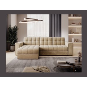 Canapé d’angle convertible KAPITARA beige réversible avec coffre de rangement 