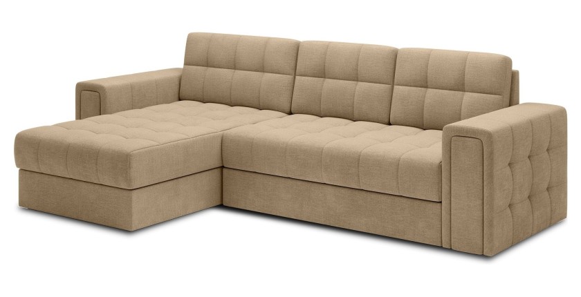 Canapé d’angle convertible KAPITARA beige réversible avec coffre de rangement 