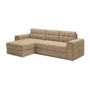 Canapé d’angle convertible KAPITARA beige réversible avec coffre de rangement 