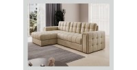 Canapé d’angle convertible KAPITARA beige réversible avec coffre de rangement 