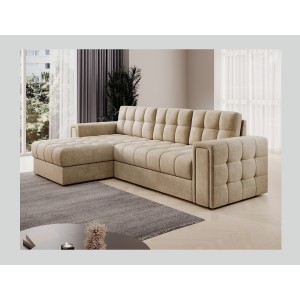 Canapé d’angle convertible KAPITARA beige réversible avec coffre de rangement 