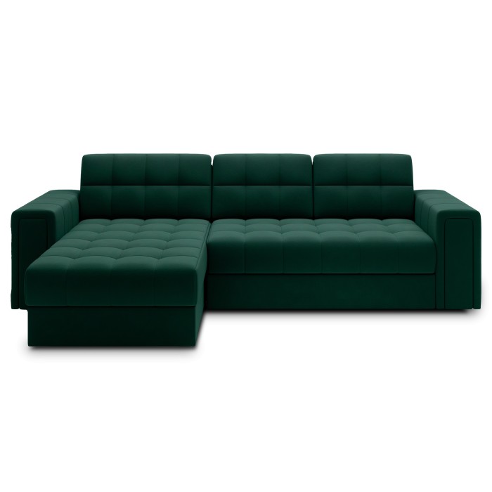 Canapé d’angle convertible KAPITARA vert réversible avec coffre de rangement 