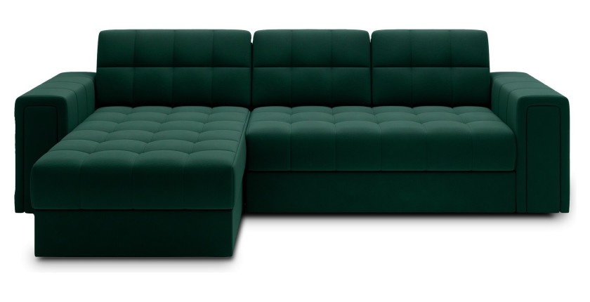 Canapé d’angle convertible KAPITARA vert réversible avec coffre de rangement 