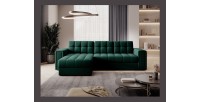 Canapé d’angle convertible KAPITARA vert réversible avec coffre de rangement 