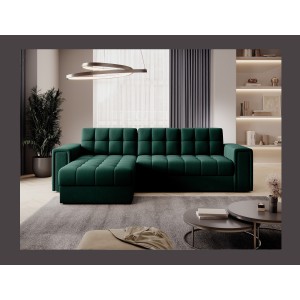 Canapé d’angle convertible KAPITARA vert réversible avec coffre de rangement 