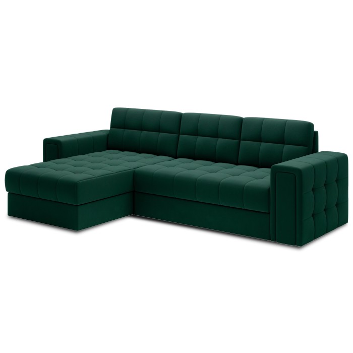 Canapé d’angle convertible KAPITARA vert réversible avec coffre de rangement 