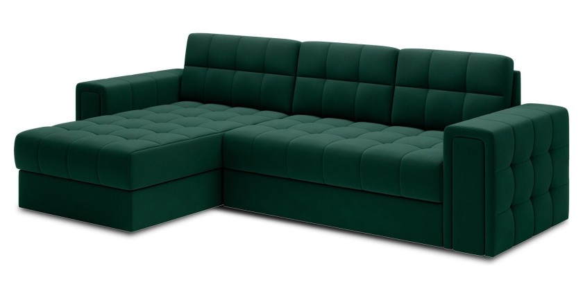 Canapé d’angle convertible KAPITARA vert réversible avec coffre de rangement 