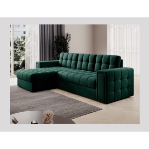 Canapé d’angle convertible KAPITARA vert réversible avec coffre de rangement 