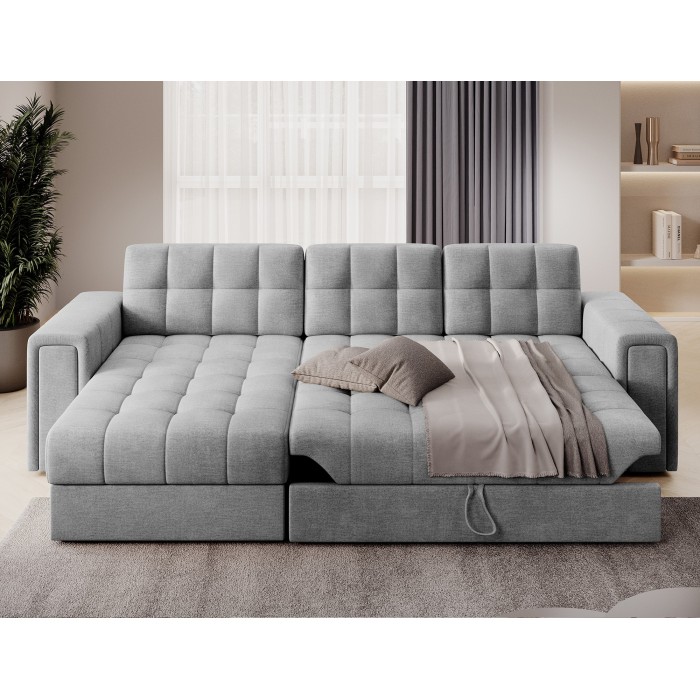 Canapé d’angle convertible KAPITARA gris réversible avec coffre de rangement 