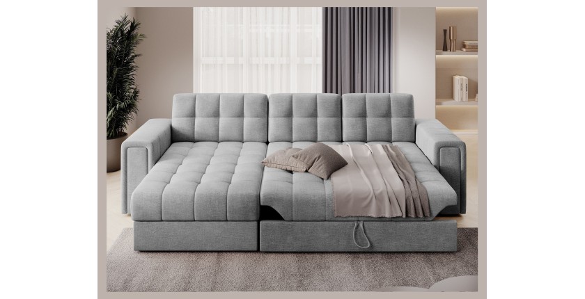 Canapé d’angle convertible KAPITARA gris réversible avec coffre de rangement 