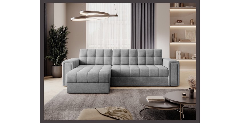 Canapé d’angle convertible KAPITARA gris réversible avec coffre de rangement 