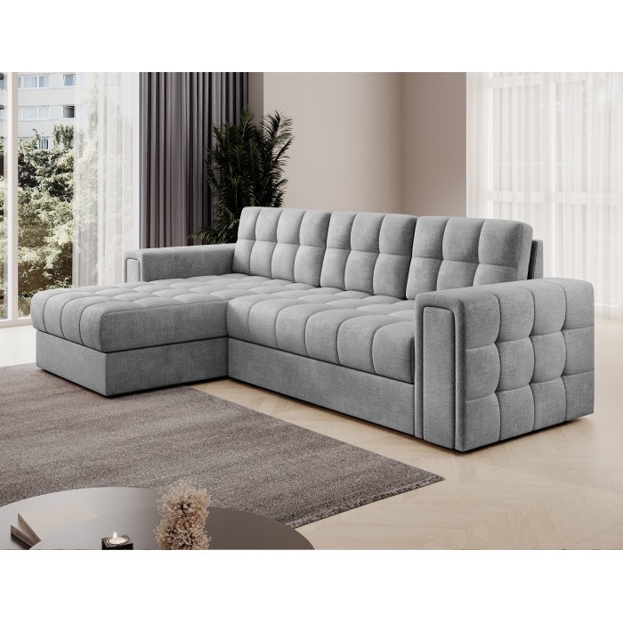 Canapé d’angle convertible KAPITARA gris réversible avec coffre de rangement 