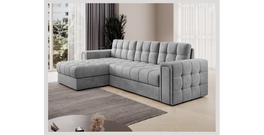 Canapé d’angle convertible KAPITARA gris réversible avec coffre de rangement 
