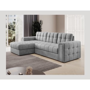 Canapé d’angle convertible KAPITARA gris réversible avec coffre de rangement 