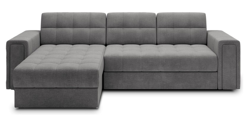 Canapé d’angle convertible KAPITARA gris capitonné réversible avec coffre de rangement 