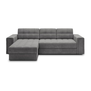 Canapé d’angle convertible KAPITARA gris capitonné réversible avec coffre de rangement 