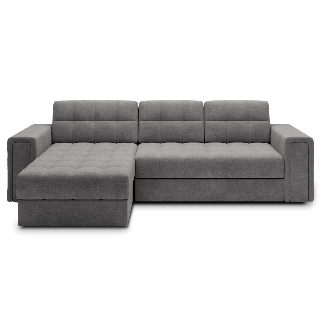 Canapé d’angle convertible KAPITARA gris capitonné réversible avec coffre de rangement 