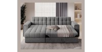 Canapé d’angle convertible KAPITARA gris capitonné réversible avec coffre de rangement 