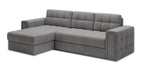 Canapé d’angle convertible KAPITARA gris capitonné réversible avec coffre de rangement 