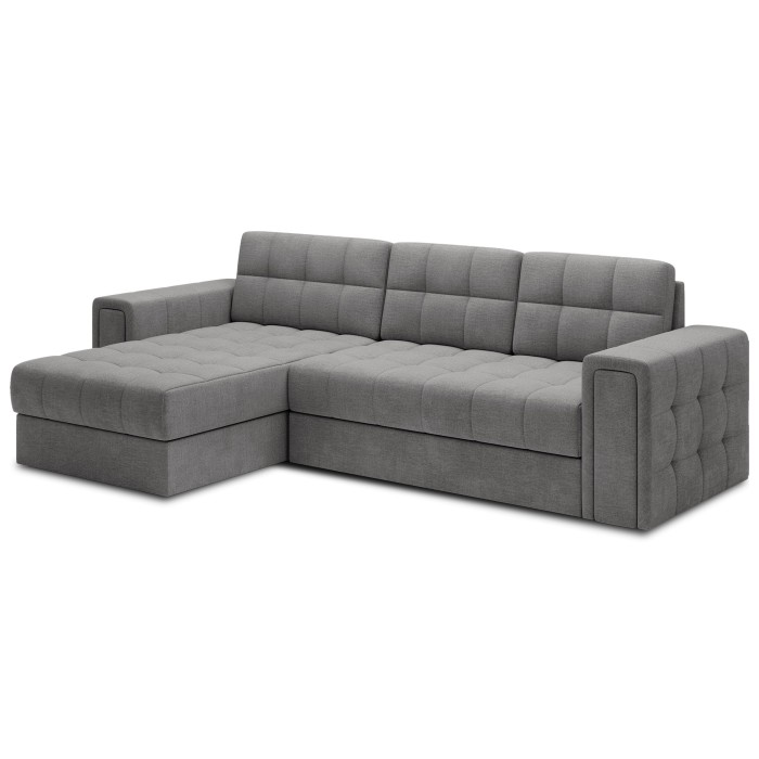 Canapé d’angle convertible KAPITARA gris capitonné réversible avec coffre de rangement 